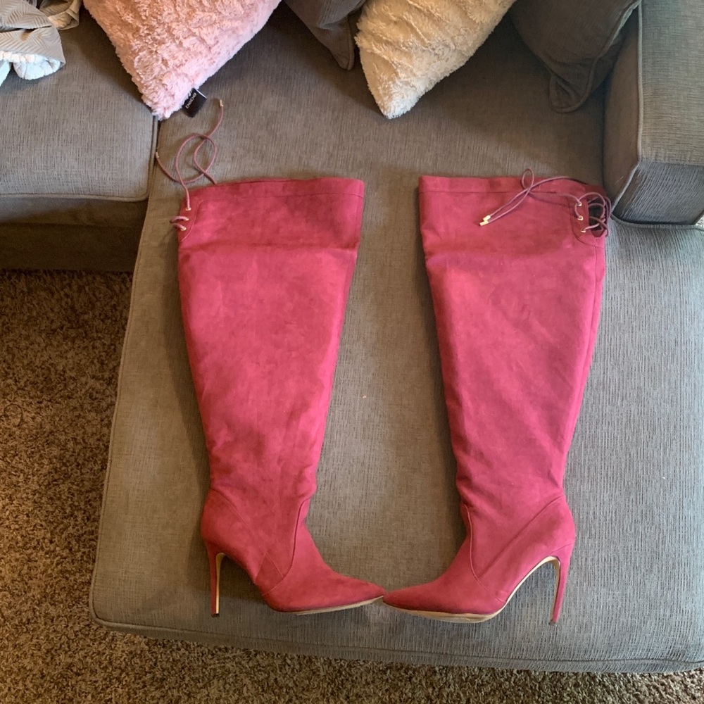 ❤️ Burgundy Wide Calf/Shoe Thigh High Boots❤️